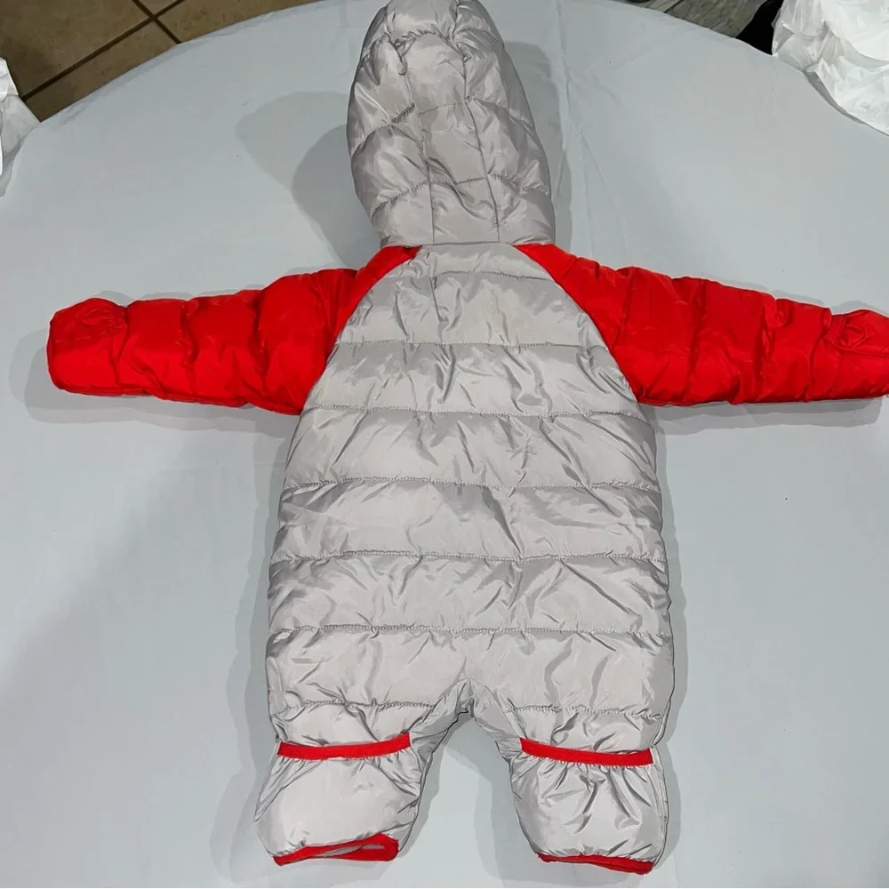 Nike Gray and Red Quilted Baby One-Piece Snowsuit